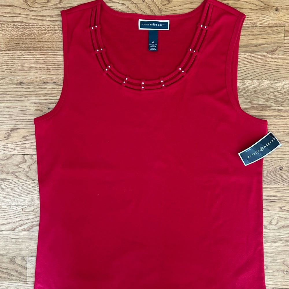 Karen Scott Women's Red Sleeveless Top